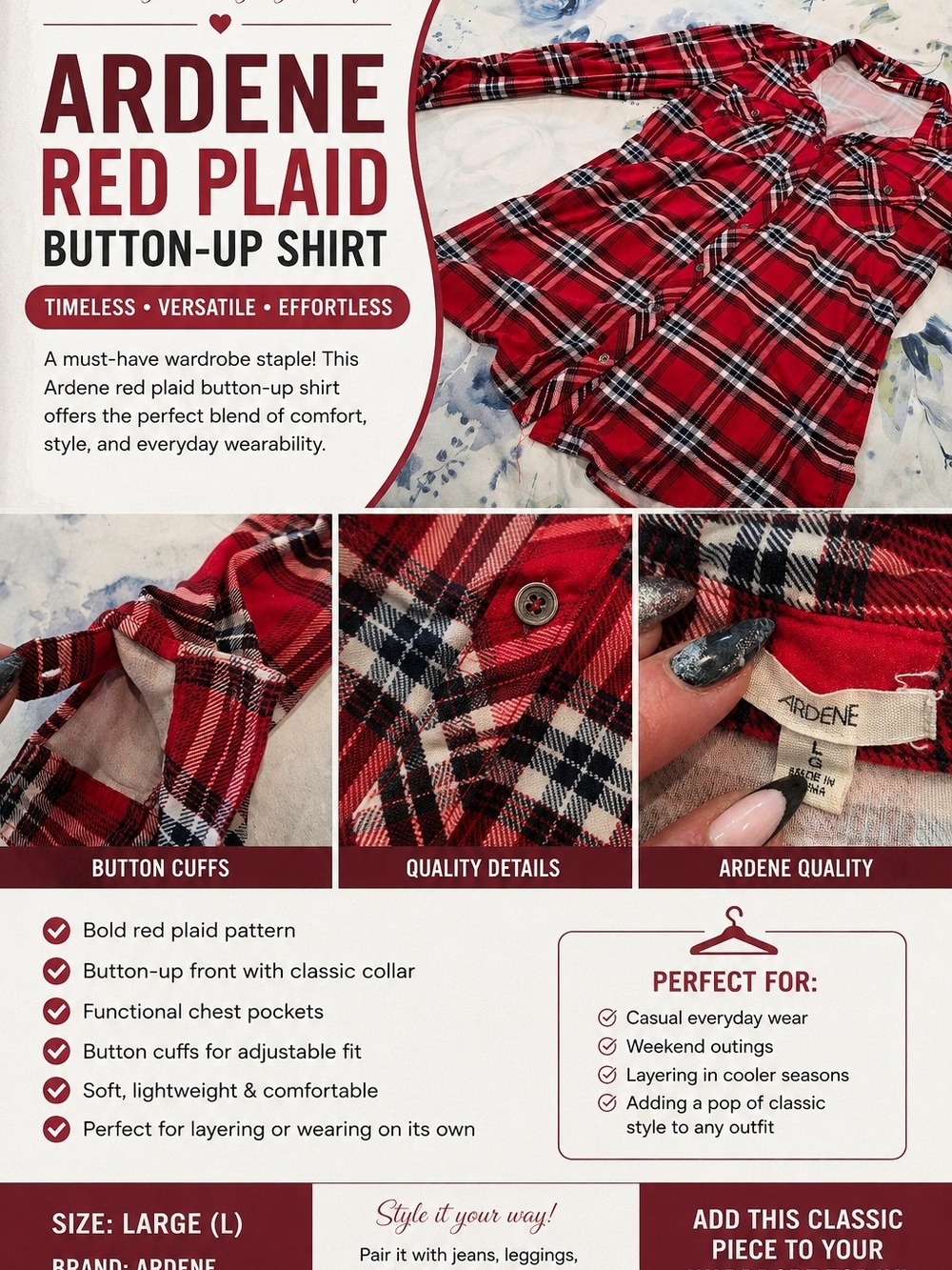Ardene Red Plaid Button-Up Shirt - Kids